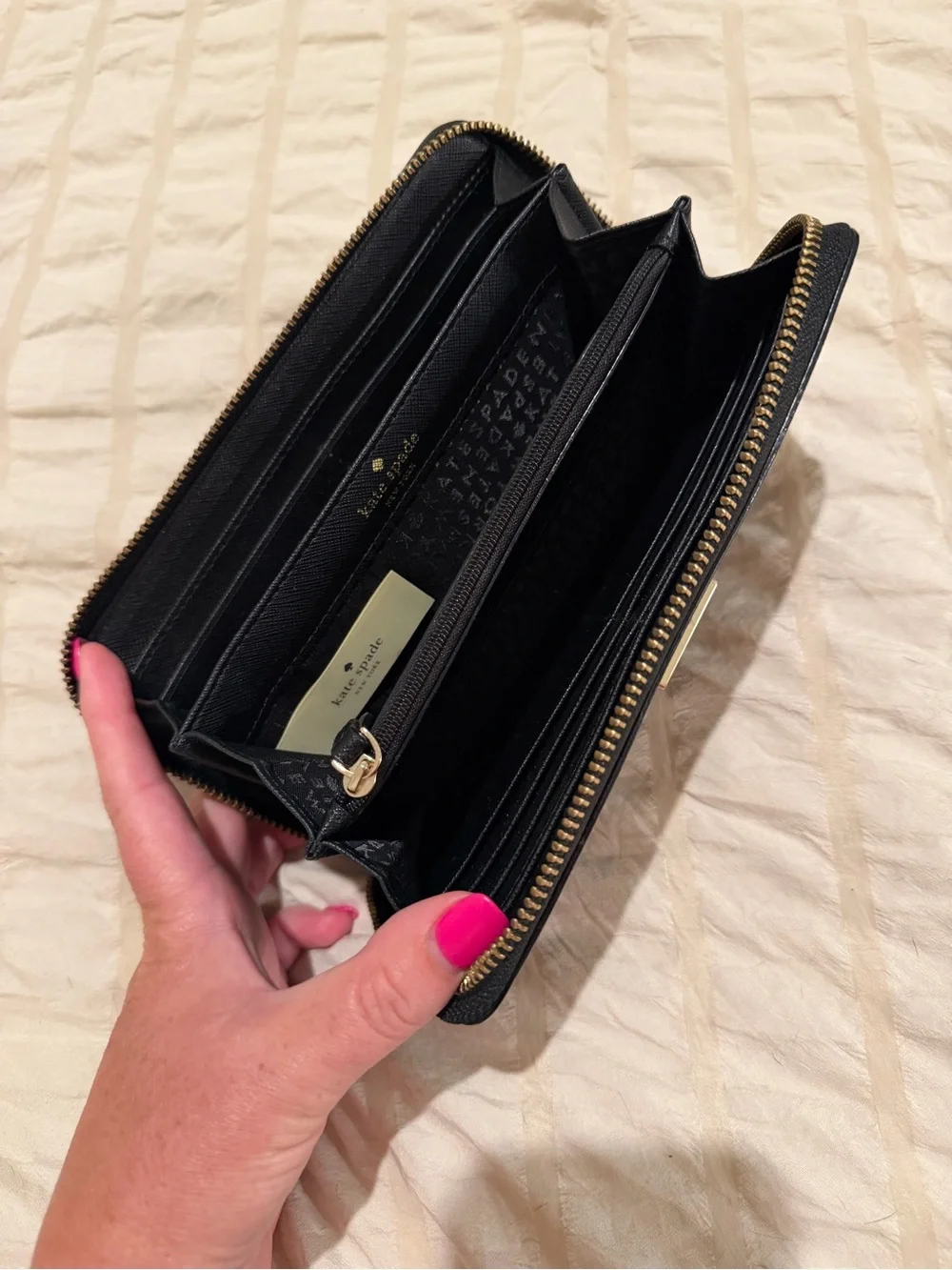 kate spade Black Zip Wallet with Gold Plaque